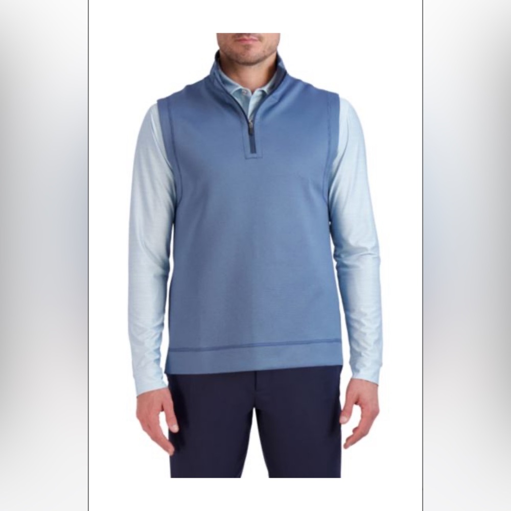 Hickey Freeman Mens 1/4 Zip Vest Denim Blue G42G9DDK Performance Stretch NWT L